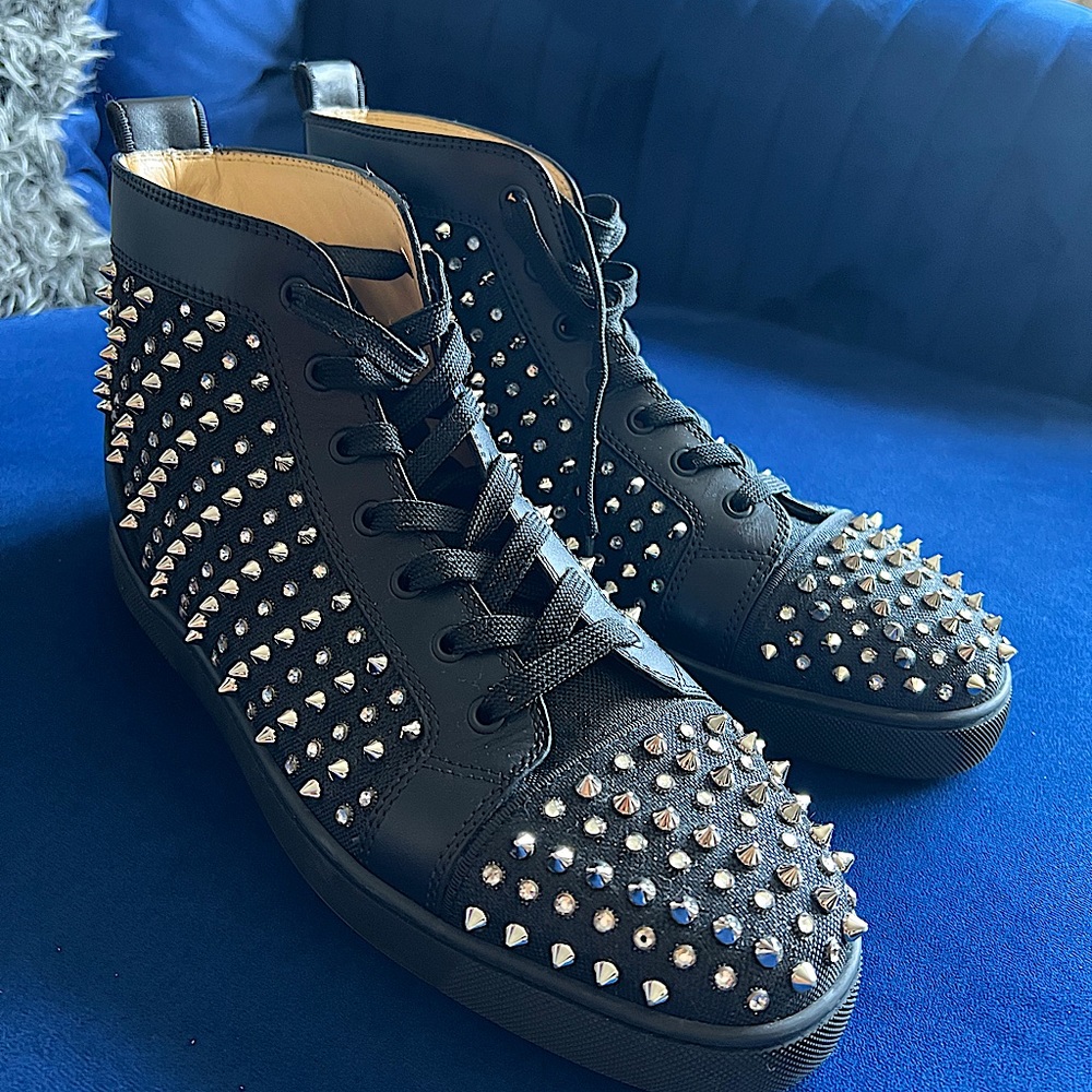 christian louboutin sneakers black/metallic spikes sz 45